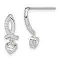 thumbnail image 3 of Sterling Silver Cubic Zirconia Ribbon with Heart Dangle Post Earrings, 3 of 3