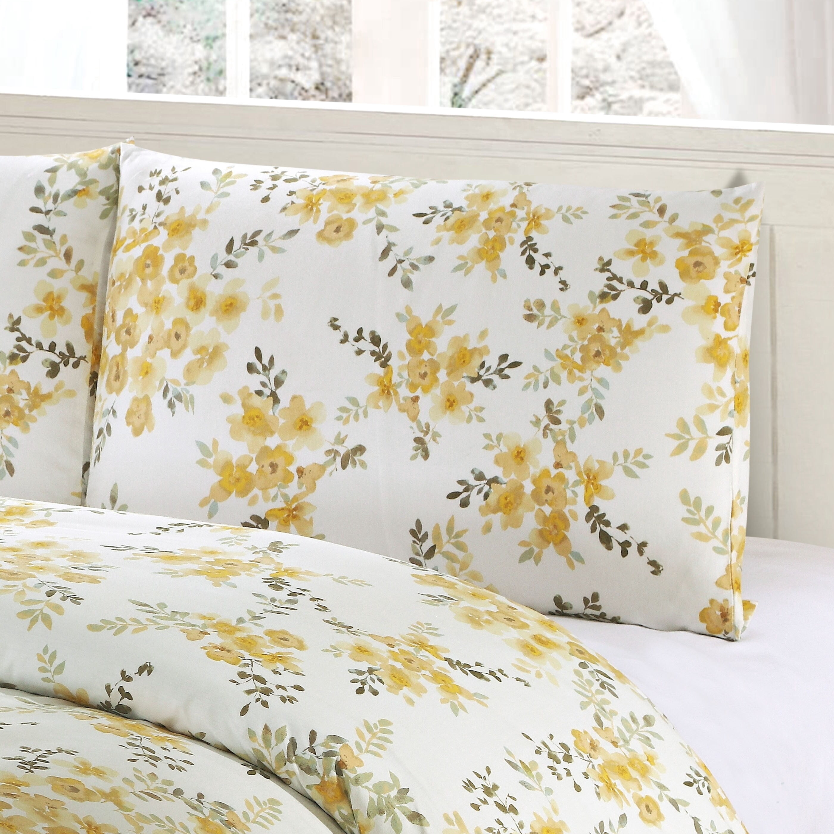 Alpha Textile LLC Style Quarters Savanah Floral 3pc Duvet Cover Set-Yellow Watercolor Savannah Floral Pattern-100% Cotton-Machine Washable - King