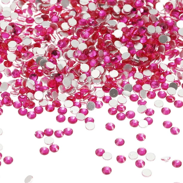 Uxcell Piedras de strass redondas de fondo plano, gemas de cristal de fondo plano para manualidades DIY, decoración de ropa y arte de uñas Fucsia SS10