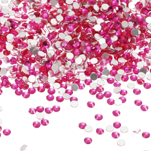 Uxcell Piedras de strass redondas de fondo plano, gemas de cristal de fondo plano para manualidades DIY, decoración de ropa y arte de uñas Fucsia SS10