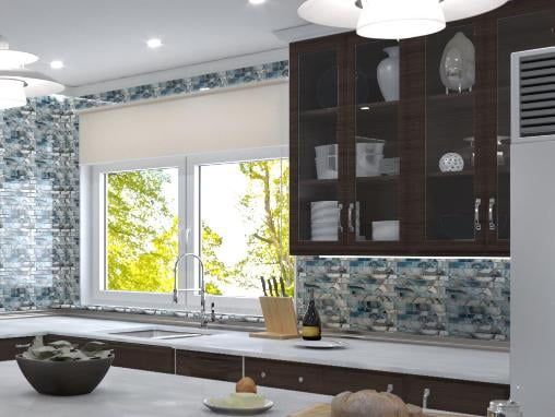Myst Capri Blue Brick Joint Marble Look Polished Glass Mosaic Wall Tile