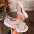 thumbnail image 2 of Xfvqtps Womens Knit Slip on Sandals Open Toe Casual Slides with Low Wedge Stretch Comfortable Breathable Walking Summer Shoes, 2 of 9