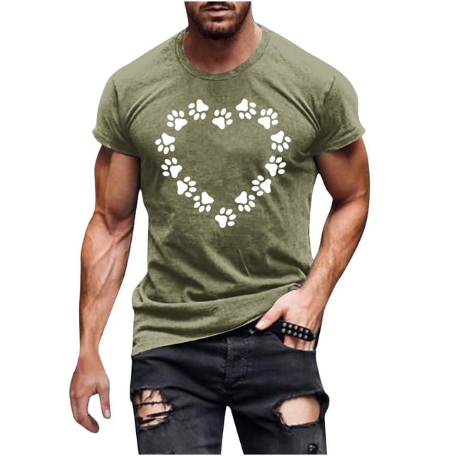 FAIWAD Men Summer Tops Short Sleeve Round Neck Printed T-Shirts Slim Stretch Workout Tops