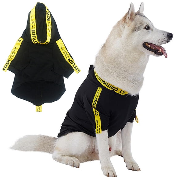 COUTUDI Wrod Print Yellow Stripe Black Hoodie for Pet Dogs Cat Shirts Puppy Casual Pullover Outfits Dog Clothes for All Breed Dogs S