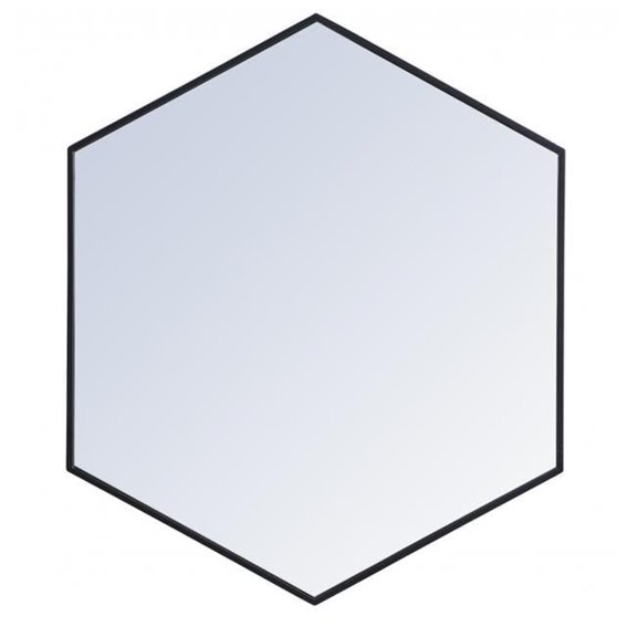 38 in. Metal Frame Hexagon Mirror in Black - 37.125 x 31.25 x 0.16 in.