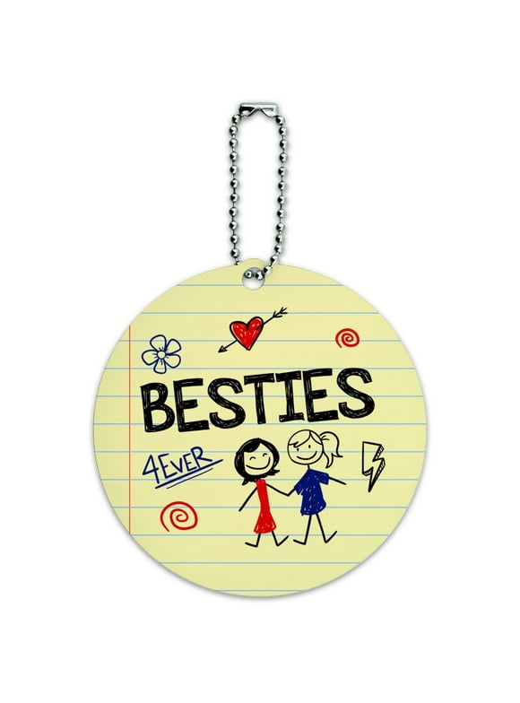 Besties Best Friends Round Luggage ID Tag Card Suitcase Carry-On