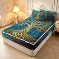 thumbnail image 2 of Homewish Boho Tree Of Life Zipper Twin Comforter Sets with Fitted Sheet and 2 Pillowcases,Botanical Design Zipper Bedding Set,Blue Gold,Navy Blue Reversible,4pcs, 2 of 8
