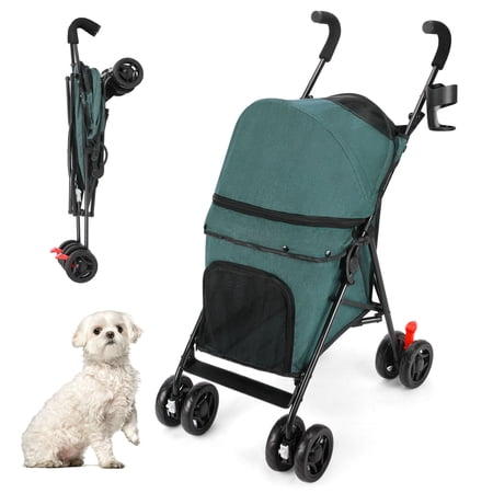 Binxuanbin Dog Stroller for small dog, 4 wheeled foldable Pet Stroller, Front wheel 360° rotation, rear wheel with brake, Suitable for small pets(Green)