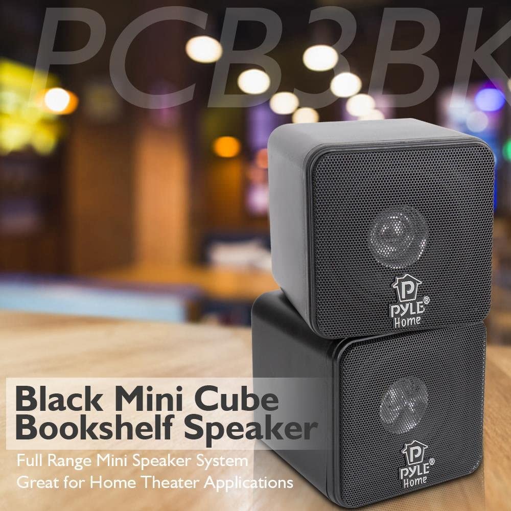Pyle Home 4 Mini Cube Bookshelf Speakers-Paper Cone Driver, 200 Watt Power, 8 Ohm Impedance, Video Shielding, Home Theater Application and Audio Stereo Surround Sound System - 1 Pair -PCB4BK (Black) - image 3 of 6