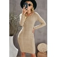 thumbnail image 5 of Khaki Women\'s Winter Casual Long Sleeve Solid Color Bodycon Warm Crewneck Knitted Sweater Dress, 5 of 17