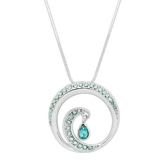 Ocean Wave Pendant Necklace Earring Rhinestone Crystal Rhodium Plated 17 Inch Snake Chain J0685