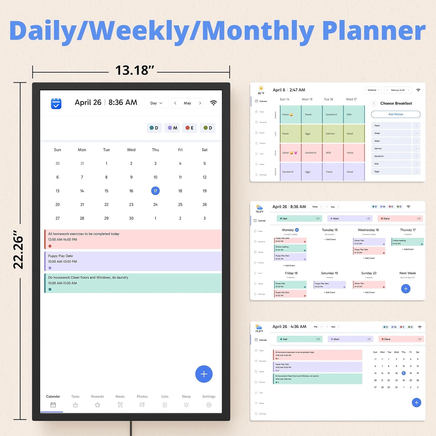 24 inch Digital Calendar Chore Chart – Interactive Touchscreen，Hearth Display Desk Digital Calendar Seamless Scheduling - Black