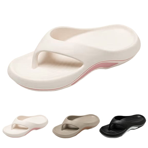 Modstep Women's Arch Support Flip Flops Plantar Fasciitis Orthopedic Thong Sandals Summer Beach Comfortable Shower Shoes size 6 Black