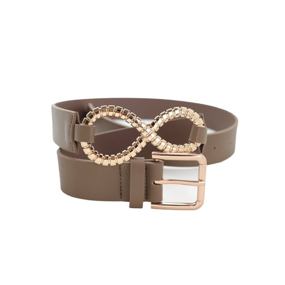 Women Brown Taupe Belt Gold Metal Buckle Infinity Charm S M