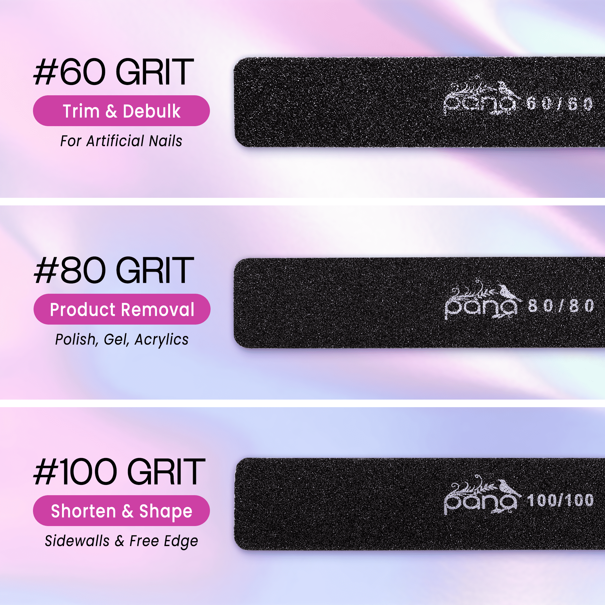 50pcs - PANA Jumbo Double-Sided Emery Nail File for Manicure, Pedicure, Natural, and Acrylic Nails - Black (Grit 60/60)