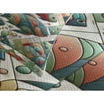 thumbnail image 4 of Ambesonne Fish Quilted Bedspread Set 3 Pcs, Mid Century Geometric Mosaic, Queen Size, Teal Green Vermilion, 4 of 4