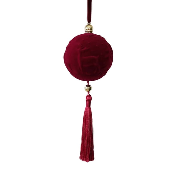DefiDgd 3.15inch Christmas Flocked Ball with Tassel Adorned,Embossed Velvet Hanging Ball Decor for Christmas Tree Wall Window Wedding Holiday Party Home Ornament(D)