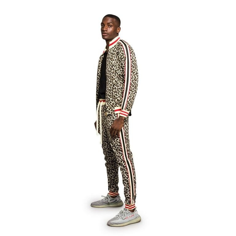 Men's Leopard Track Suit Set with Drawstring Waistband ST567