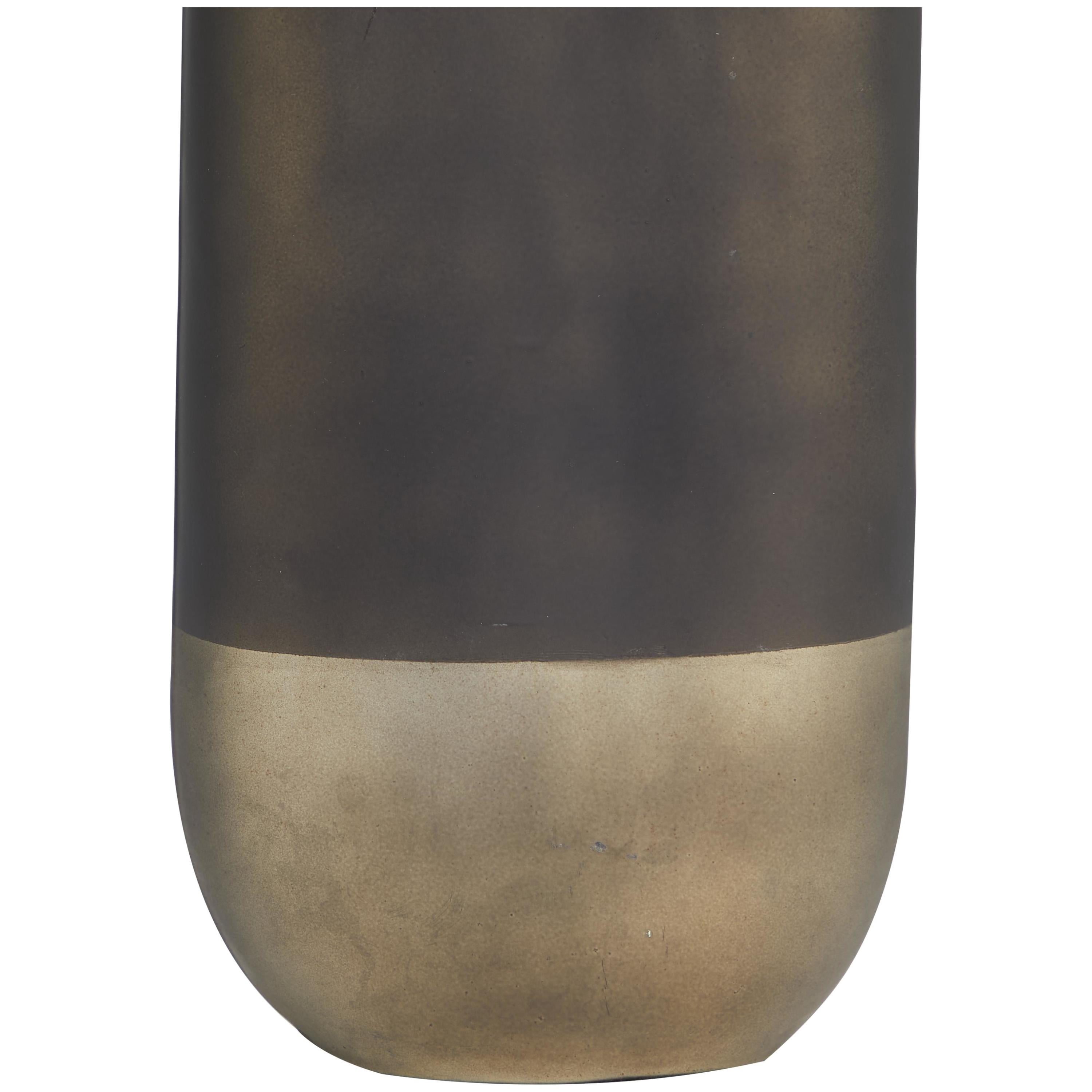 DecMode 7" x 16" Bronze Glass Abstract Colorblock Decorative Jars with Gold Accents and Silver Wave Designed Top, 1-Piece