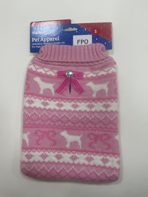 Vibrant Life Holiday Fair Isle Sweater for Dogs and Cats, Pink and White, S