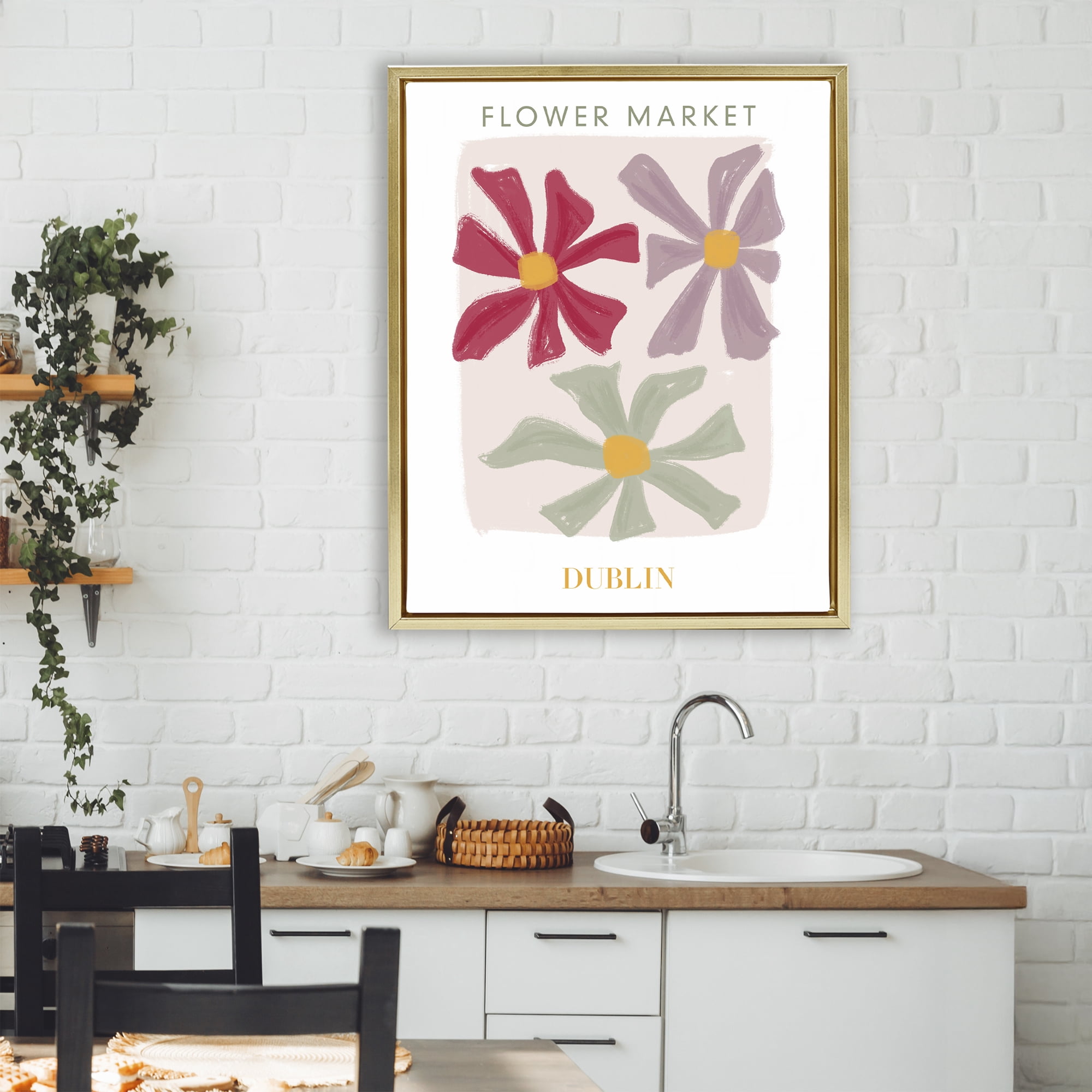 Stupell Industries Muted Dublin Flower Market Gold Framed Floater Canvas Wall Art, design by Lucille Price
