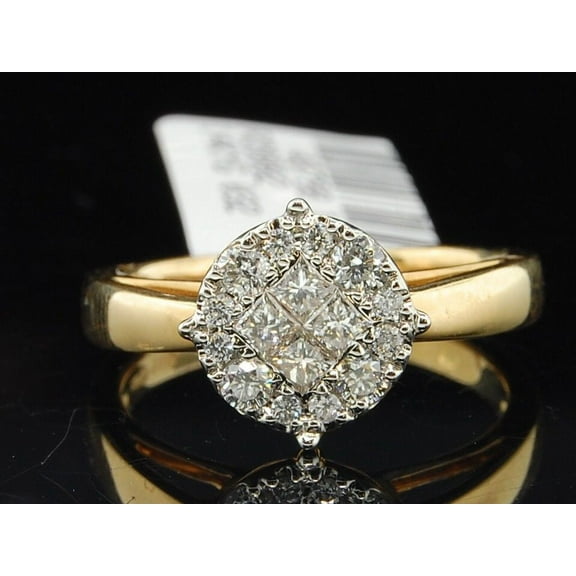 Diamond Engagement Ring 14K Yellow Gold Princess & Round Cut 1/2 Ct