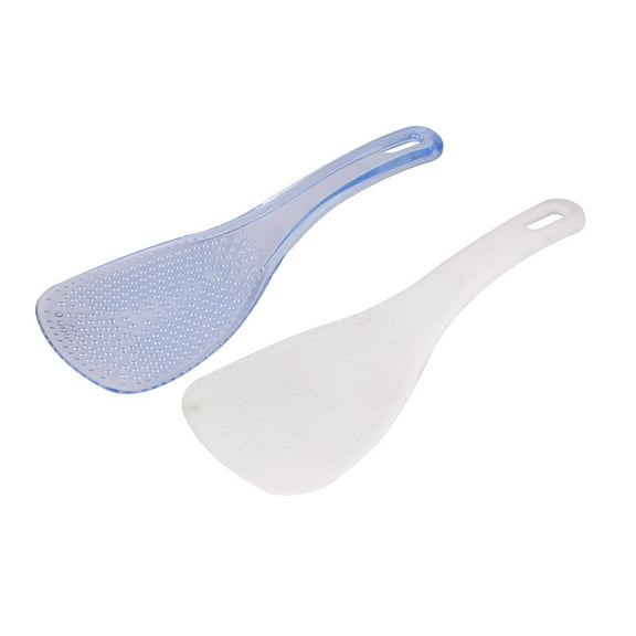 Unique Bargains 2pcs Plastic Kitchen Spatula Paddle Clear Blue White Holder Rice Scoop