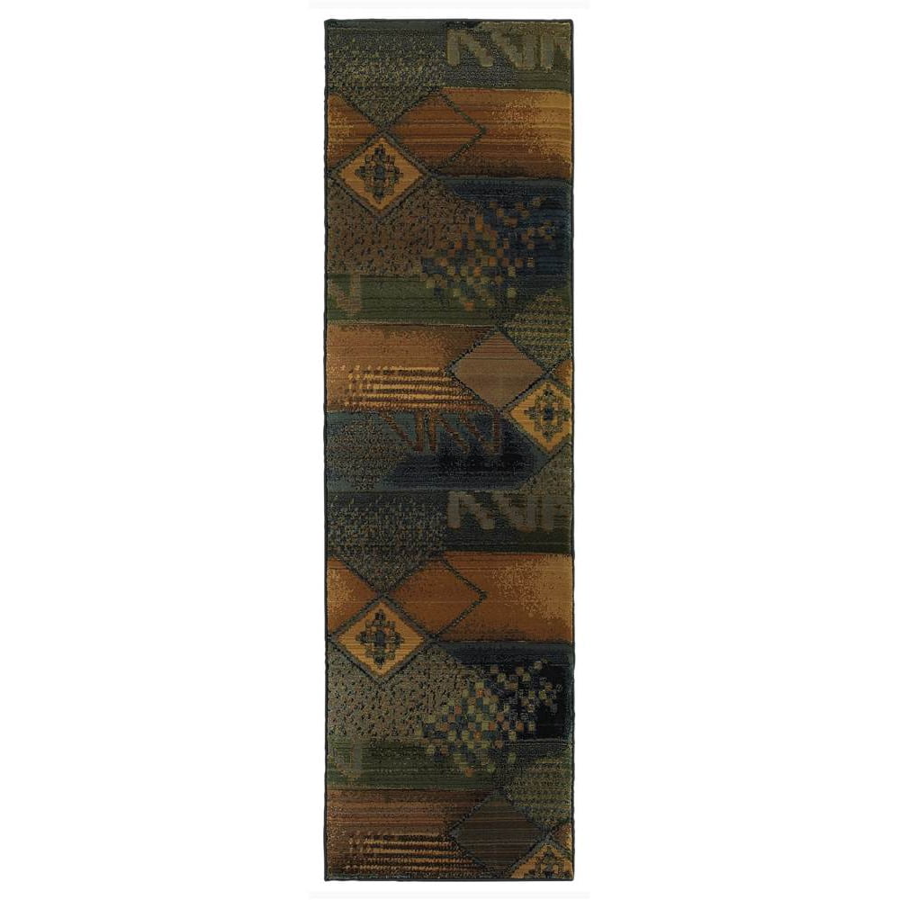 Abstract Pattern Runner Rug in Blue and Green (9 ft. 1 in. L x 2 ft. 6