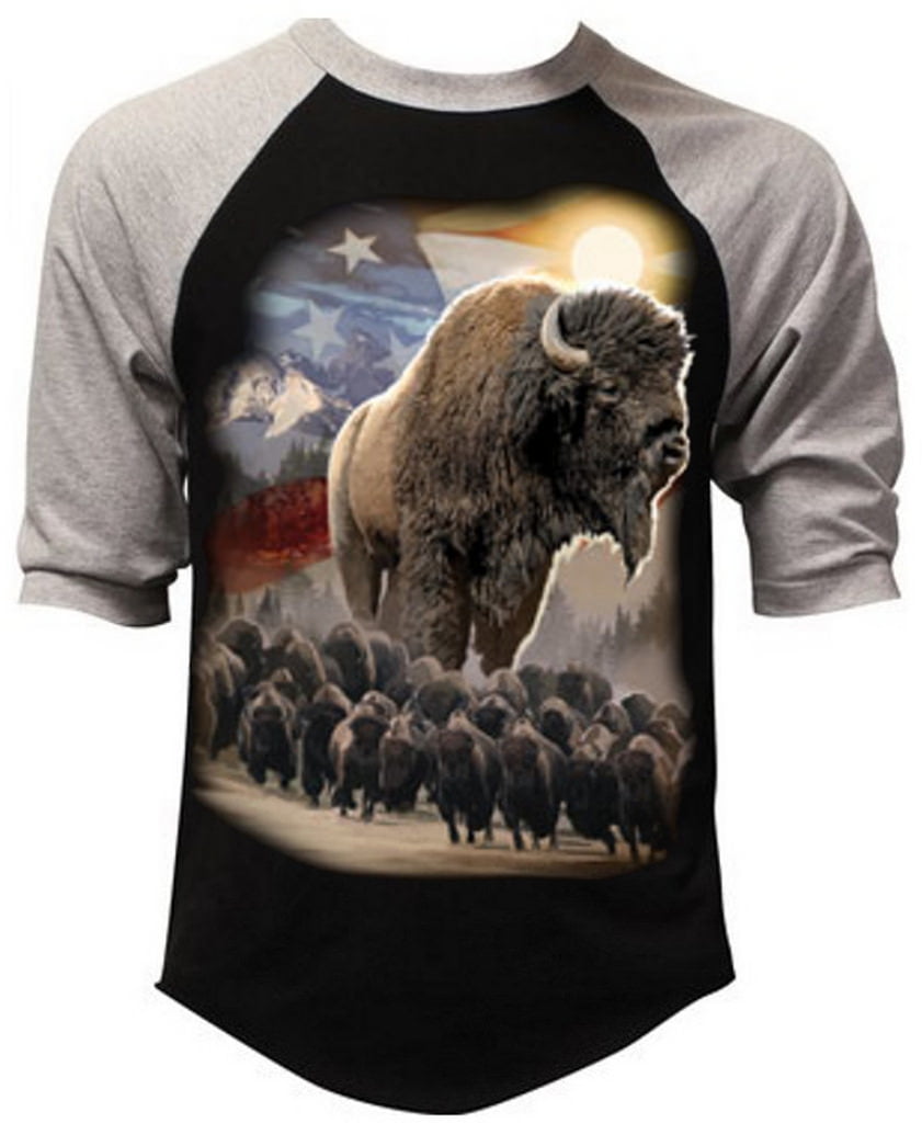 American Bison Men's T-Shirt Buffalo Native American Flag Mens Tee
