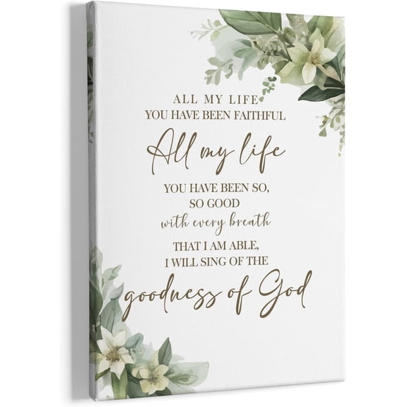 Christian Wall Decor, All My Life You Have Been Faithful Bible Verse Botanical Framed Canvas Painting Wall Art Decor, Religious Wall Art Home Decoration for Bedroom Living Room Church, 11x14