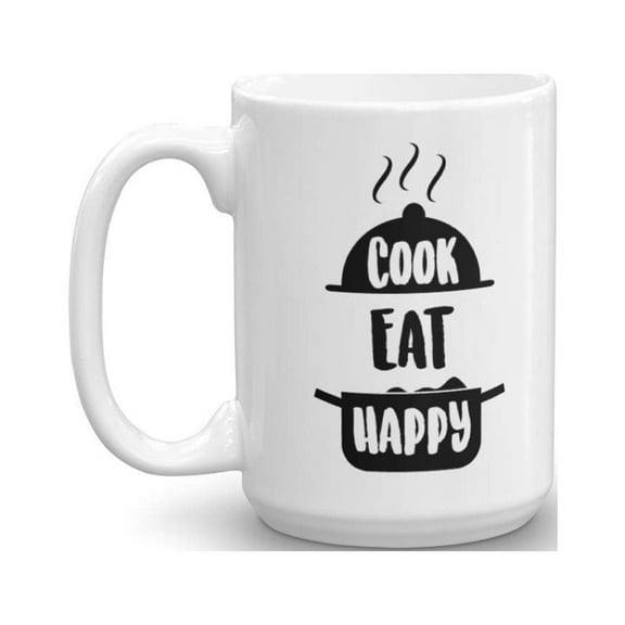 Cook, Eat, Happy Featuring A Cook's Hot Pot Coffee & Tea Gift Mug Cup And Containers For A Food Lover, Foodie Chef & Cooking Enthusiast Friends (15oz)