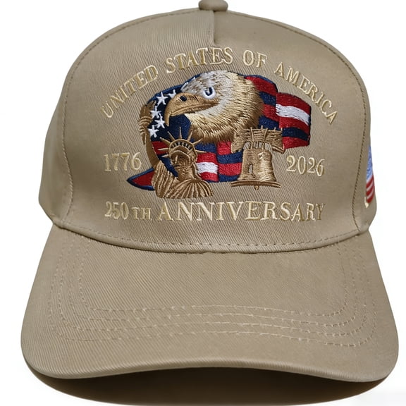 250th Anniversary USA Hat - Bald Eagle Embroidery Patriotic Baseball Cap, Eagle & Liberty 250 Year American Anniversary Hat,Khaki