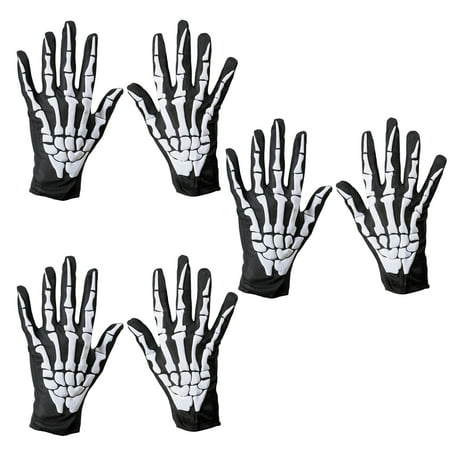 

3 Pair Unisex Finger Skeleton Pattern Gloves Skull Bone Gloves Elastic Finger Glove Performance Accessary (White)