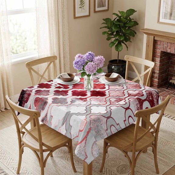 Vintage Plaid Square Tablecloth 54x54 Inch Red Gray Moroccan Waterproof Polyester Table Cover, Washable Stain Resistant Tablecloth for Dining Table Kitchen Wedding