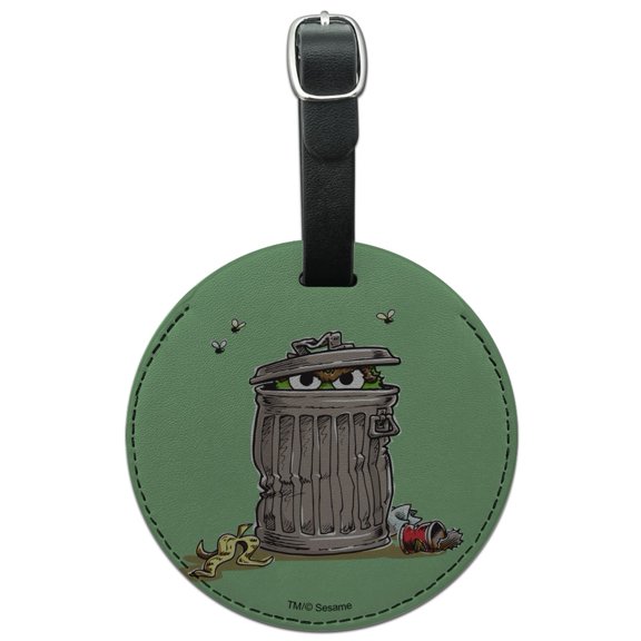Sesame Street Trash Can Oscar the Grouch Round Leather Luggage Card Suitcase Carry-On ID Tag