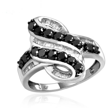 JewelersClub 1.00 CTW Round & Baguette cut Black & White Diamond Twist Sterling Silver Ring