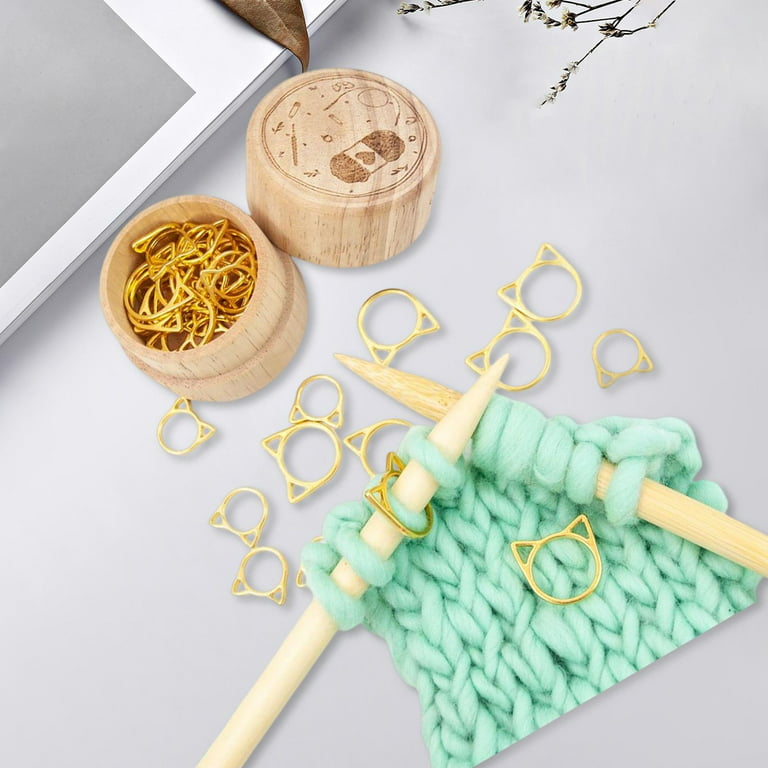 DIY Crochet Stitch Marker Golden Markers with Wooden Storage Box