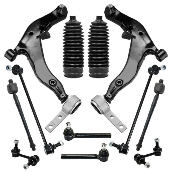 PartsW - 12 Pc Steering & Suspension Kit Lower Control Arms, Tie Rod Ends, Bellow Boots, Front and Rear Sway Bar Links for Nissan Murano 2005-2007