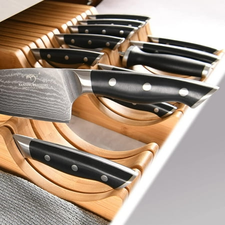 

Kitchen Knife Set 14 Pieces Damascus Knife Block Sets with Bamboo Knives Drawer Organizer Perfect for Home and Chefs Premium Knife Holder Gift for Christmas and Housewarming