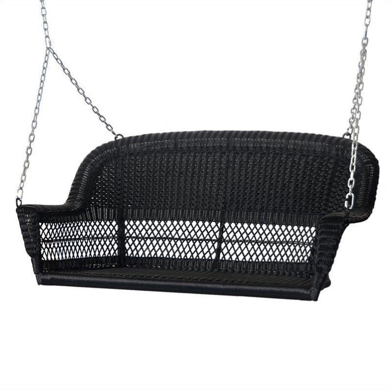 Black Resin Wicker Hanging Porch Swing with Steel Frame