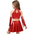 thumbnail image 2 of Doomiva Girls Jazz Latin Dance Outfits Sequin Crop Top with Metallic Skirt Gloves Ballroom Dancewear Red 16, 2 of 7