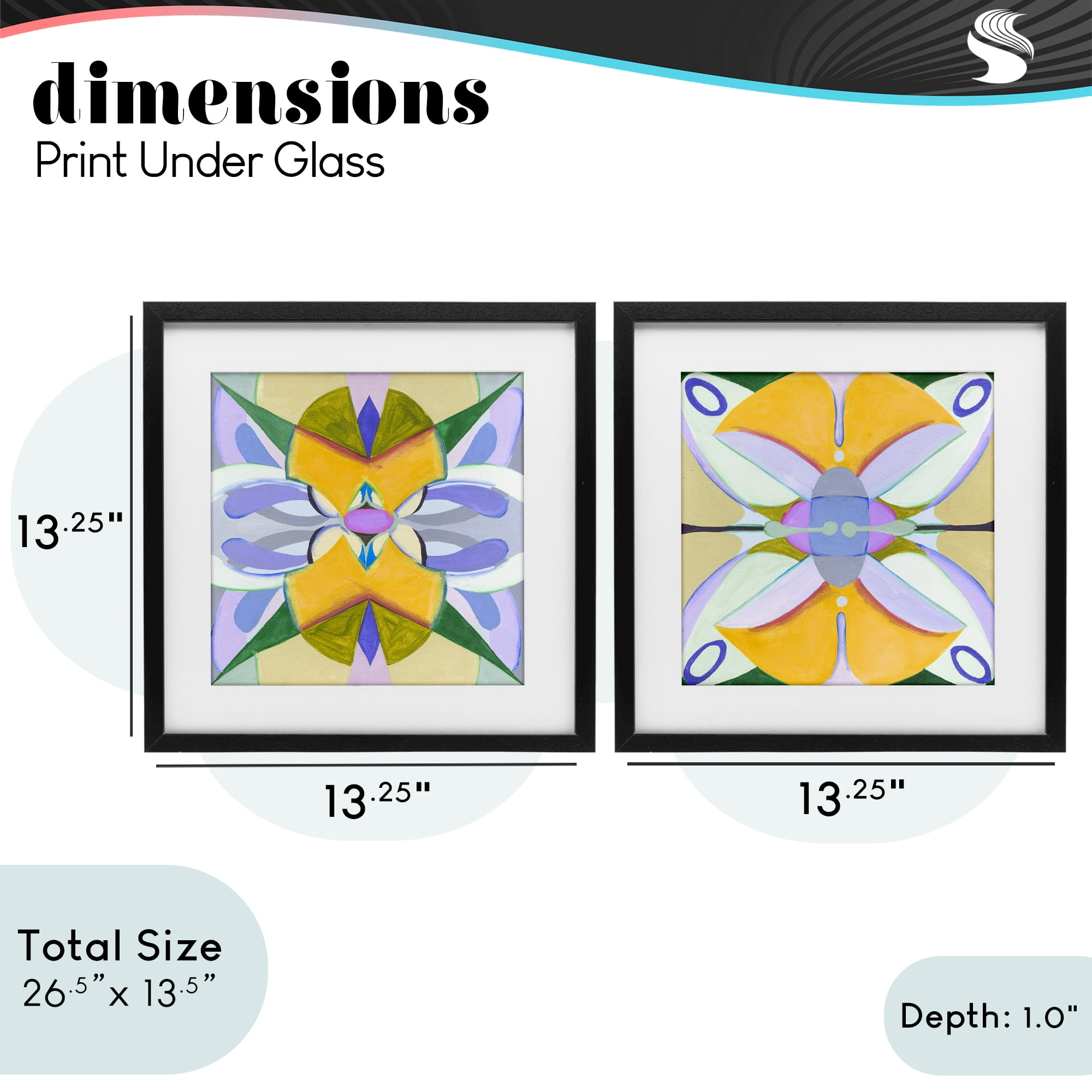 Stupell Industries Kaleidoscopic Revival Hues 2 Piece Black Framed Print Under Glass Set, design by Melissa Wang