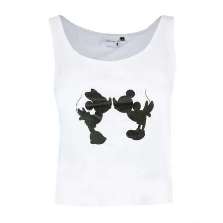 Disney Womens Kiss Mickey & Minnie Mouse Silhouette Tank Top