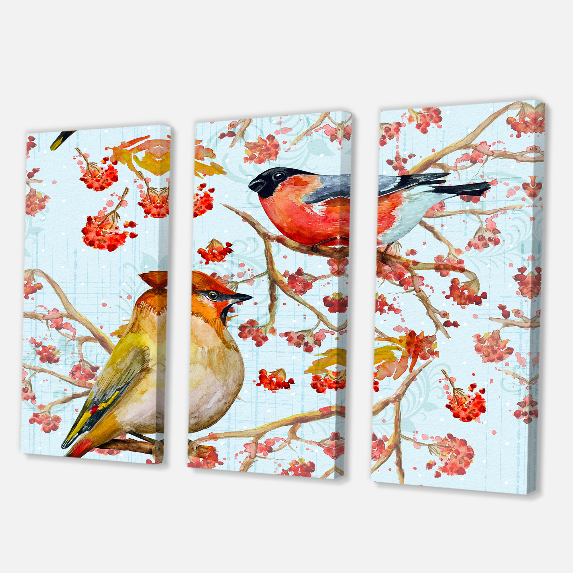 Designart ' Two Birds Sitting On Branches During Autumn ' Traditional Canvas Wall Art Print