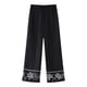 thumbnail image 4 of Conjunto de 2 piezas de moda para mujer HH TRAF, camisa de media manga con solapa bordada y botonadura sencilla + pantalones elegantes negros con cintura elástica, 4 of 4