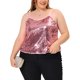 thumbnail image 2 of Plus Size Tops for Women Sequined Shining Camisole Club Party Sparkle Cami Top Pink 2X, 2 of 6