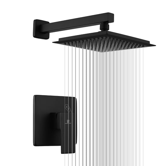HOMELODY Bathroom Top Shower System 8 inch Matte Black Shower System Set Rain Shower Head with Valve