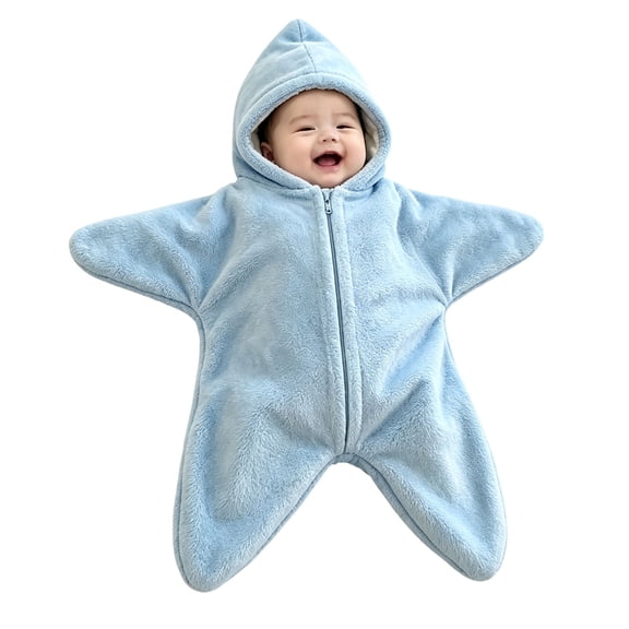 Ruyang Baby Flannel Hooded Crawling Suit Full Zip Starfish Newborn Romper Infant Footie Jumpsuit Winter Warm Outfits