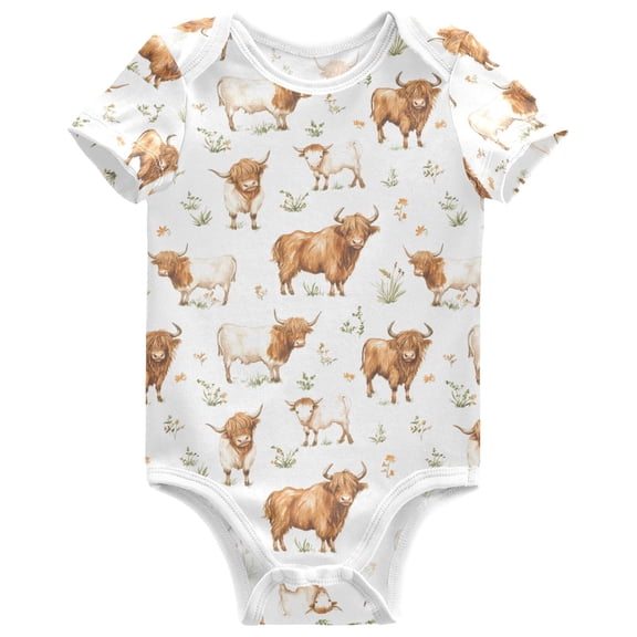 joogoo Highland Cattle Flower-w2 Pattern Baby Bodysuits Short Sleeve Cotton Onesies Clothes 6Months