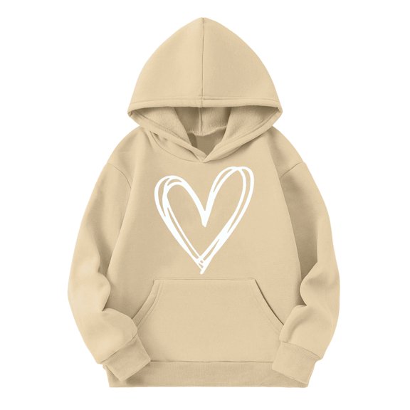 TIREOW Girls Hooded Sweatshirt Long Sleeve Oversized Athletic Hoodie Tops with Heart Print Trendy Casual Daily Pullover Hoodie